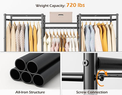 HOMIDEC Wardrobe Closet, 4 Hanging Spaces Portable Clothes Rack,Free Standing Closet Organizer and Storage System with Hanging Rods,Clothing Rack Suitable for Cloakroom,Bedroom,Entrances,etc.Black