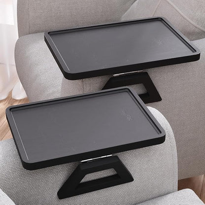 2 Pack Couch Arm Tray,Bamboo Folding Sofa Tray,Sofa Armrest Trays Clip-On Couch Desk for Drinks,Snacks,Phone,Remote Control（Black）