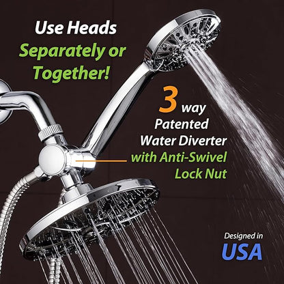 AquaDance for California - 7" Premium High Pressure 3-Way Rainfall Combo for Best of Both Worlds - Enjoy Luxury 6-Setting Rain Showerhead and Hand Held Shower Separately or Together - Chrome Finish