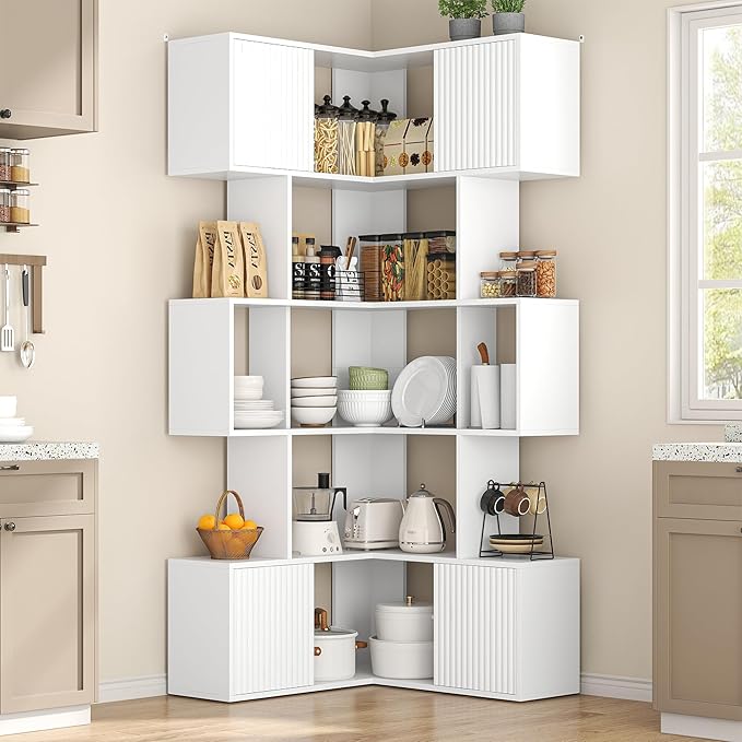 Semoic 71 inch Corner Bookshelf, 5 Tier Storage Bookcase, L-Shaped Cube Bookshelf, Wood Modern Book Shelf Organizer for Living Room/Home Office/Bedroom Display Unit, White