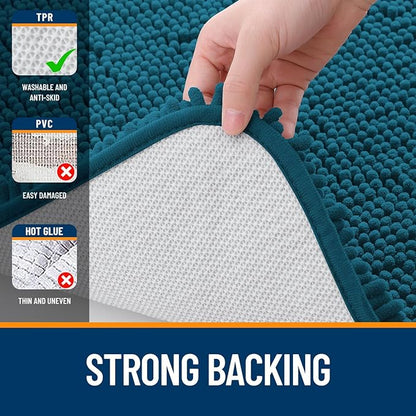 OLANLY Large Bathroom Rugs 45x27, Extra Soft Absorbent Chenille Bath Rugs, Rubber Backing Quick Dry, Machine Washable Bath Mats for Bathroom Floor, Tub and Shower, Home Decor Accessories, Peacock Blue