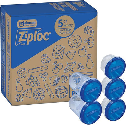 Ziploc Brand Twist n Loc Food Storage Containers, Leak Resistant Design, Small and Medium Round, Variety Pack, 5 count