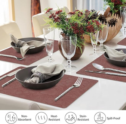 SolaraDawn Faux Leather Placemats Set of 4 Dark Burgundy for Christmas & Valentine's Day, 17" × 12" Waterproof & Heat-Resistant Dining Place Mats, Easy Wash Clean, Wipeable & Anti-Slip Table Mats