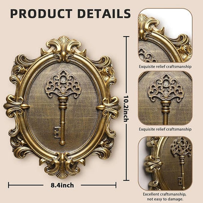Vintage Key Wall Sculpture, Antique Wall Decor,Retro Hallway Wall Art,Hanging Decoration with Embossed Key Design, Oval Aesthetic Room Decor, Vintage Decoration for Living Room Bedroom Gallery,Unique Gifts