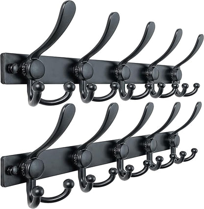 Dseap Coat Rack Wall Mount 2.0 Pro: Heavy Duty 300% Thicker, 16" Stud Mount, Stainless Steel Wall Coat Hooks Hanger for Clothes Jackets Hats Entryway Closet, MaxStrong Series, Black, Pack of 2