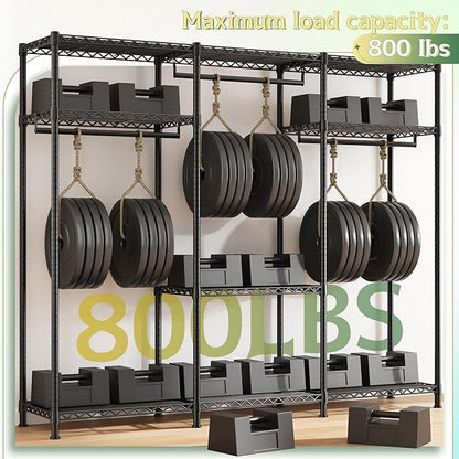 Raybee Heavy Duty Clothes Rack Load 800 LBS, Adjustable Clothing Racks for Hanging Clothes, Clothing Rack with Shelves for Bedroom,Basement 56''W x 15.7''D x 75.4''H, Black