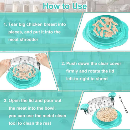 SURETIVIAN Chicken Shredder Tool Twist Large Chicken Breast Shredder with Brush&Fork, Visible Meat Shredder Machine, Anti-Slip Strip, Ergonomic Handle, BPA Free, Pork Beef Chicken(Mint Green)