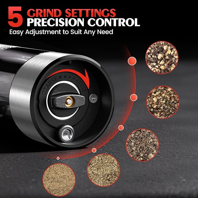 1 Pack Salt and Pepper Grinder-Electric Automatic Battery Pepper Mill Shakers Adjustable Coarseness Upgraded Larger Capacity with Led Kitchen Appliances Gifts for Women Men