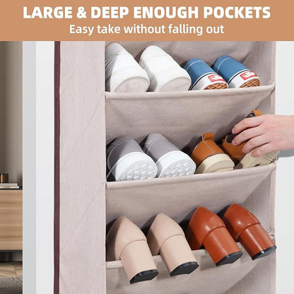 STORAGE MANIAC Over the Door Shoe Organizer Heavy-Duty Large Deep Pocket Hanging Shoe Organizer Shoe Rack Door Closet Shoe Organizer for Wall, Dorm & Narrow Door Storage Shoe Holder Oat Beige, 2 Pack
