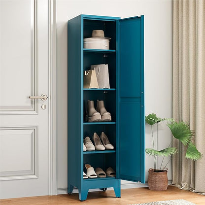 COFaR 67" Tall Pantry Cabinet, Peacock Blue Storage Cabinet with Magnetic Door & 4 Adjustable Shelves, Slim Freestanding Cupboard for Bathroom, Kitchen