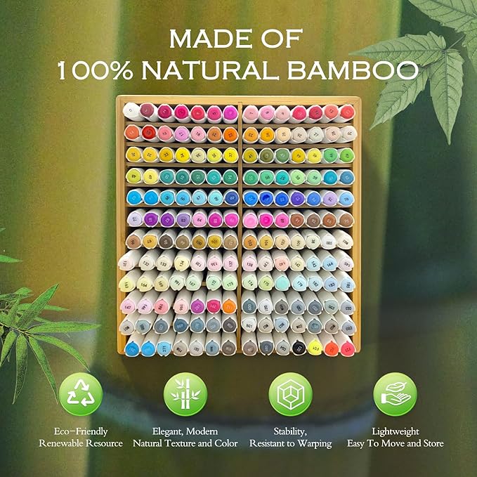 Marker Organizer for 168 Markers,Bamboo Wooden Desk Storage Organizer Rack,Markers Pens Pencils Art Brushes Storage Holder for Home Classroom Office Decor