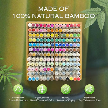 Marker Organizer for 168 Markers,Bamboo Wooden Desk Storage Organizer Rack,Markers Pens Pencils Art Brushes Storage Holder for Home Classroom Office Decor