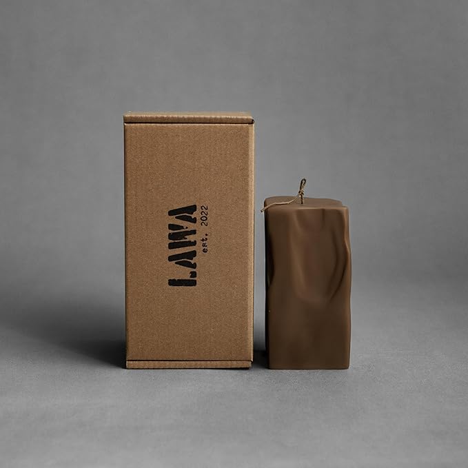 LAWA Raw Block Candle - Beautiful Handmade Pillar Scented Soy Wax Elegant Aesthetic Candle Housewarming Gift Home Room Shelf Decor Idea (Kobicha, Large)