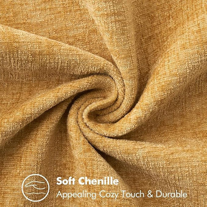 MIULEE Pack of 2 Lumbar Throw Pillow Covers 12x20 Inch Gold Mustard Yellow Farmhouse Decorative Pillow Covers with Stitched Edge Soft Chenille Solid Dyed Pillow Covers for Couch Sofa Bed Living Room