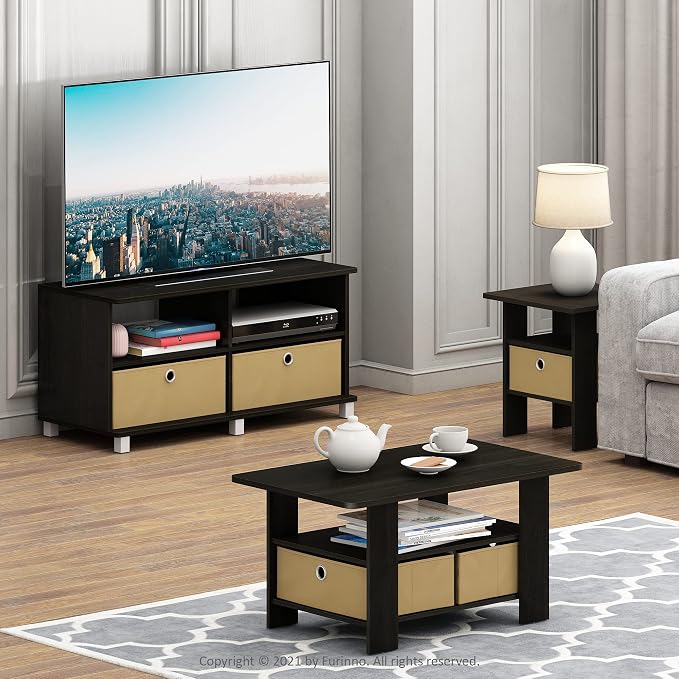 Furinno Andrey Coffee Table, Small Modern Center Table with Storage and Bin Drawer, Side Table for Living Room, Bedroom, Home Office, Dark Espresso