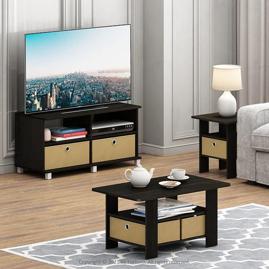 Furinno Andrey Coffee Table, Small Modern Center Table with Storage and Bin Drawer, Side Table for Living Room, Bedroom, Home Office, Dark Espresso