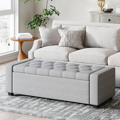 Storage Ottoman Bench,Large Entryway Ottoman with Storage, Rectangular Bench with Cushion and Safety Hinge