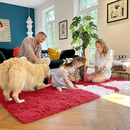 OLANLY 8x10 Machine Washable Large Area Rugs for Living Room, Bedroom, Soft Fluffy Shaggy Bedside Rug, Indoor Floor Carpet for Kids Girls and Boys, Dorms, Nursery, Home Decor Aesthetic, Red