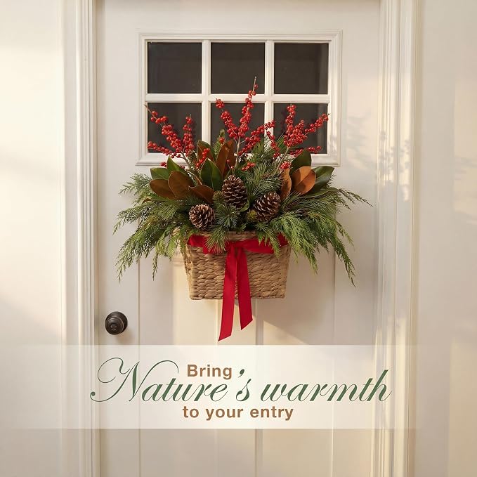 84ECO Set of 2 Wicker Hanging Baskets for Organizing, Front Door, Mail, Flowers - Woven Wall Baskets for Storage