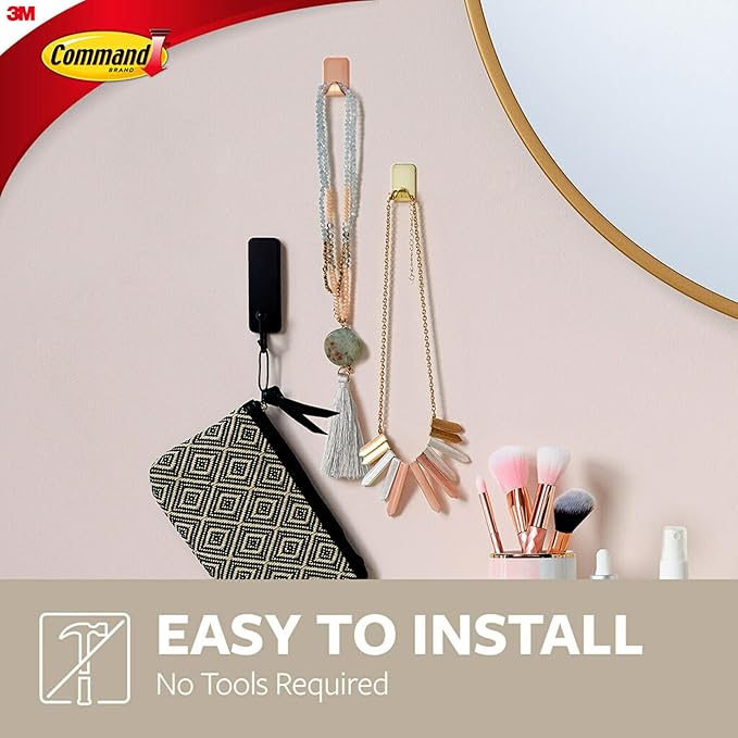 Command Small Metallic Hooks Brass Color, 4 Hooks and 5 Strips, Damage-Free Wall Hook with Adhesive Strips, No Tools Great for Hanging Home Decor, Holds up to 0.5 lb