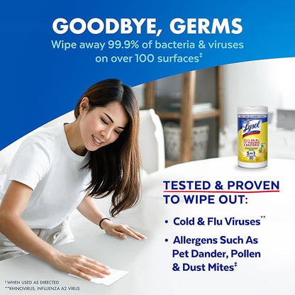 LYSOL Disinfecting Wipes, All Purpose Cleaner, Multi-Surface Antibacterial Cleaning Wipes, Household Cleaning Supplies, Dorm Essentials, Lemon + Crisp Linen + Mango & Hibiscus Scent, 80 ct. (3 Pack)