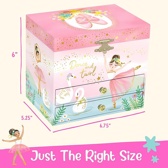 Giggle & Honey Musical Ballerina Jewelry Box for Girls - Kids Music Box with Spinning Ballerina, Ballet Birthday Gifts for Little Girls, Jewelry Boxes, 6.8 x 5.3 x 6 in - Ages 3-10, Pink