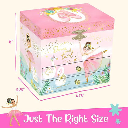 Giggle & Honey Musical Ballerina Jewelry Box for Girls - Kids Music Box with Spinning Ballerina, Ballet Birthday Gifts for Little Girls, Jewelry Boxes, 6.8 x 5.3 x 6 in - Ages 3-10, Pink