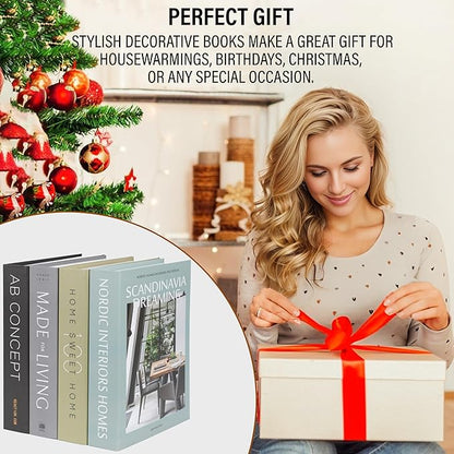 Olive Large | 4 PCS Faux Decorative Books for Home Decor | Not Real Books (Cardboard Boxes) | Coffee Table, Shelf Styling & Modern Aesthetic Accent Pieces for Living Room, Office