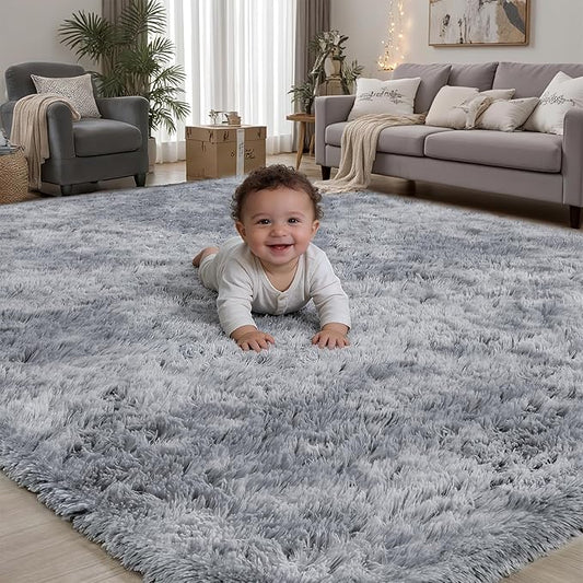 8x10 Area Rugs for Living Room Bedroom: Light Grey Soft Fluffy Shag Upgrade Non-Slip High Pile Carpet Large Fuzzy Plush Indoor Floor Decor Shaggy Rug for Kid Boys Girls Playroom Nursery Modern Home