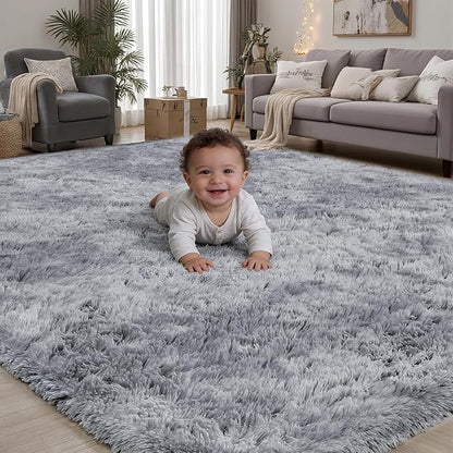 Area Rug for Living Room Bedroom: 9x12 Light Grey Soft Fluffy Shag Upgrade Non-Slip High Pile Carpet Large Fuzzy Plush Indoor Floor Decor Shaggy Rug for Kid Boys Girls Playroom Nursery Modern Home