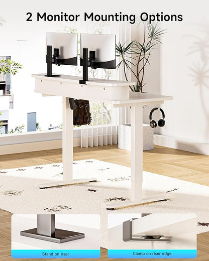 BIZUM Standing Desk with 2 Drawers Computer Desk-Stand up Desk Home Office Gaming Memory Desks C-Clamp Mount Compatible, 48x24 Inch White