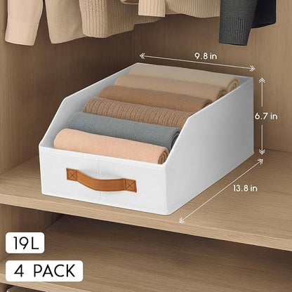 Homsorout Fabric Storage Bins for Organizing - 4 Pack Large Trapezoid Collapsible Storage Bins with Front Handle, Closet Organizers and Storage for Bedroom, Home Shelves, Small Spaces, White