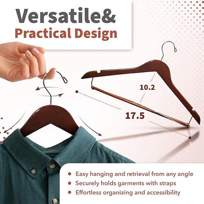 DEILSY™ Suit Hangers for Men with Open Bar 5 Pack Premium Brown Wooden Coat Hangers Pants Durable Suit for Closet Organization - Jacket Hanger Wood Clothes