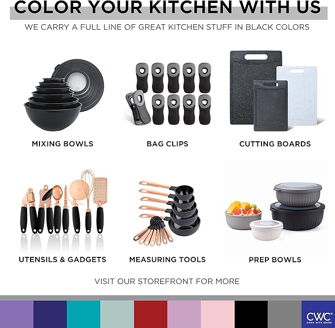 COOK WITH COLOR Prep Bowls with Lids- Wide and Deep Nesting Plastic Small Mixing Bowl Set with Lids, 12 Piece Set - Wide Bowls, Speckled Black
