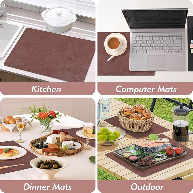 SolaraDawn Faux Leather Placemats Set of 4 Dark Burgundy for Christmas & Valentine's Day, 17" × 12" Waterproof & Heat-Resistant Dining Place Mats, Easy Wash Clean, Wipeable & Anti-Slip Table Mats