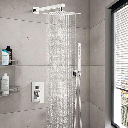 Shower Faucet Set Rainfall Shower System with Square Showerhead and Handle Set Fixture with 2 in 1 Function Handheld Sprayer Wall Mounted Trim Repair Kit Rough-in Valve 8 Inch Polish Chrome