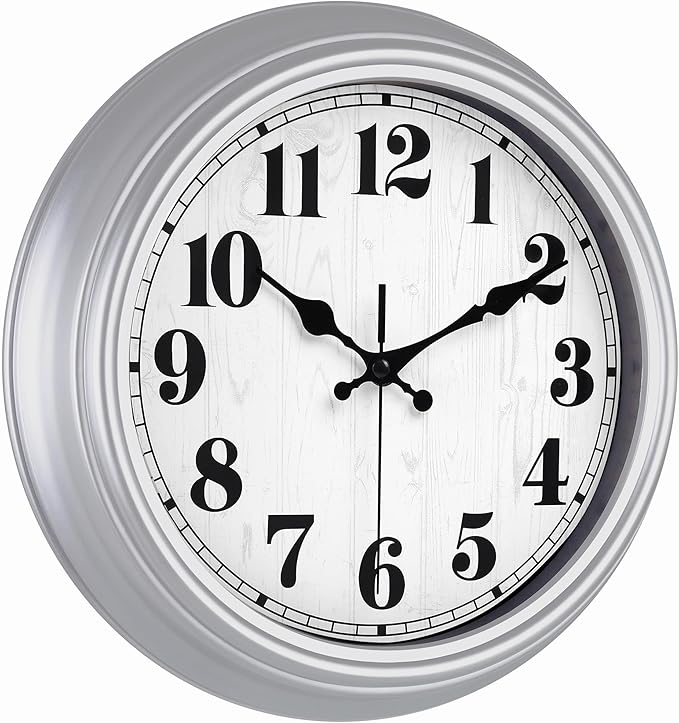 JENLYSTIME 12 Inch Retro Wall Clock Silent Non Ticking Battery Operated Movement Easy to Read Wall Clocks Decorate for Bedroom Living Room Kitchen Office(Silver)