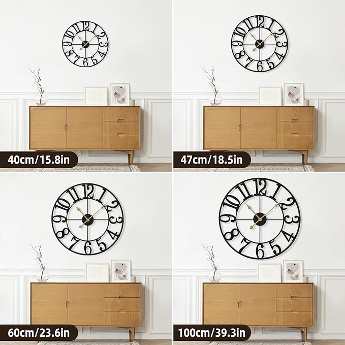 Large Wall Clock for Living Room Decor - 16 Inch Silent Non-Ticking Wall Clocks Battery Operated, Metal Vintage Retro Decorative Modern Wall Clock for Bedroom, Kitchen, Office, Farmhouse Decor