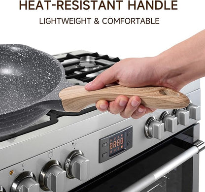 JEETEE 9.5 Inch Nonstick Frying Pan, Stone Coating Cookware, Nonstick Omelette Pan with Heat-Resistant Handle, Compatible with All Stoves (Grey)