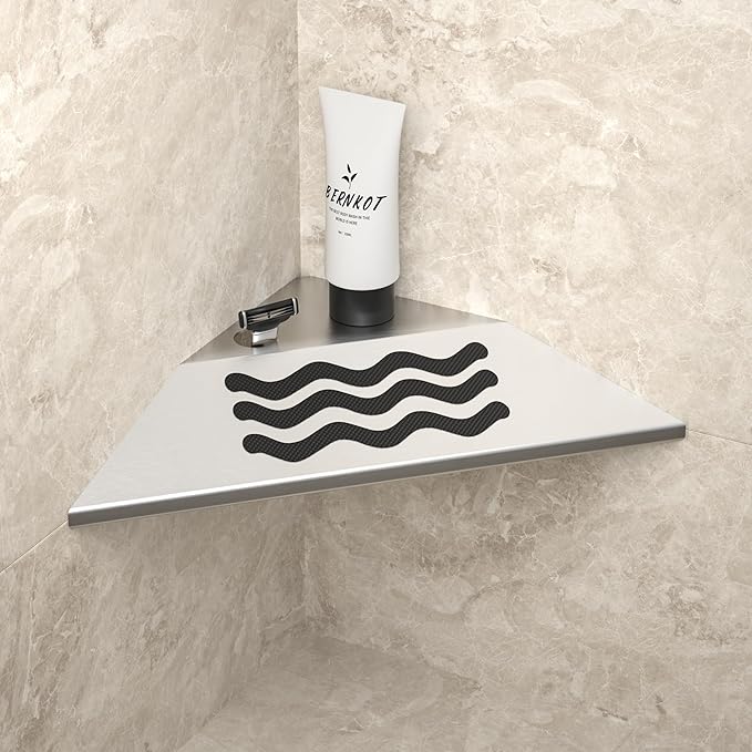 10'' Corner Foot Rest for Shaving Legs, 304 Stainless Steel Grout in Footrest with Shaving Holder, Recessed Designed Foot Ledge for Bathroom Shower (Brushed)