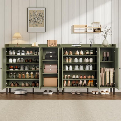 ONBRILL Shoe Cabinet with 3 Doors and Adjustable Shelves, 30 Pairs Shoe Storage Cabinet, 40 Inch Tall Farmhouse Shoe Rack Shoe Organizer Cabinet for Entryway Living Room Closet, Green