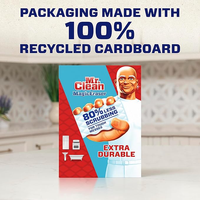 Mr. Clean Magic Eraser Sponge, All Purpose Cleaner, Cleaning Scrubber, Wall, Sneaker, Kitchen, Bathroom, Shower, Melamine Sponge, Pads, Extra Durable, 10ct
