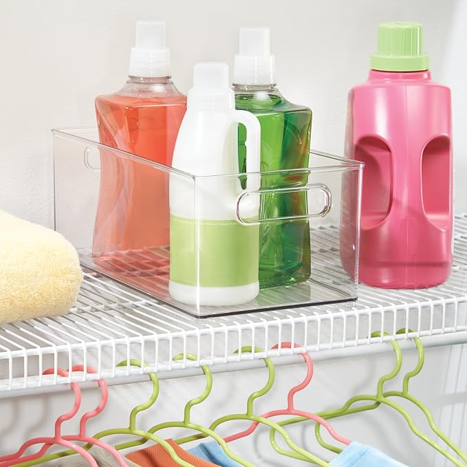 iDesign Kitchen Binz BPA-Free Plastic Deep Stackable Organizer with Handles - 8" x 6" x 14.5", Clear