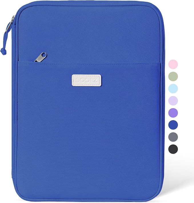 Sooez Zipper Binder Bag, 1 Inch Binders 3 Ring O-Ring, 5-Tab Dividers Expanding File Folder, 500-Sheet Capacity Three Ring Binder, Dark Blue