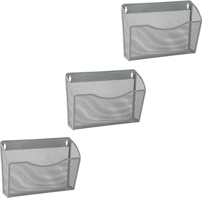 EASEPRES 3 Single Pocket Mesh Hanging File Organizer, Vertical Wall Mounted Magazine File Holder, Mount Basket Mail Paper Document Folder Organizing for Office, Home and School, Gray