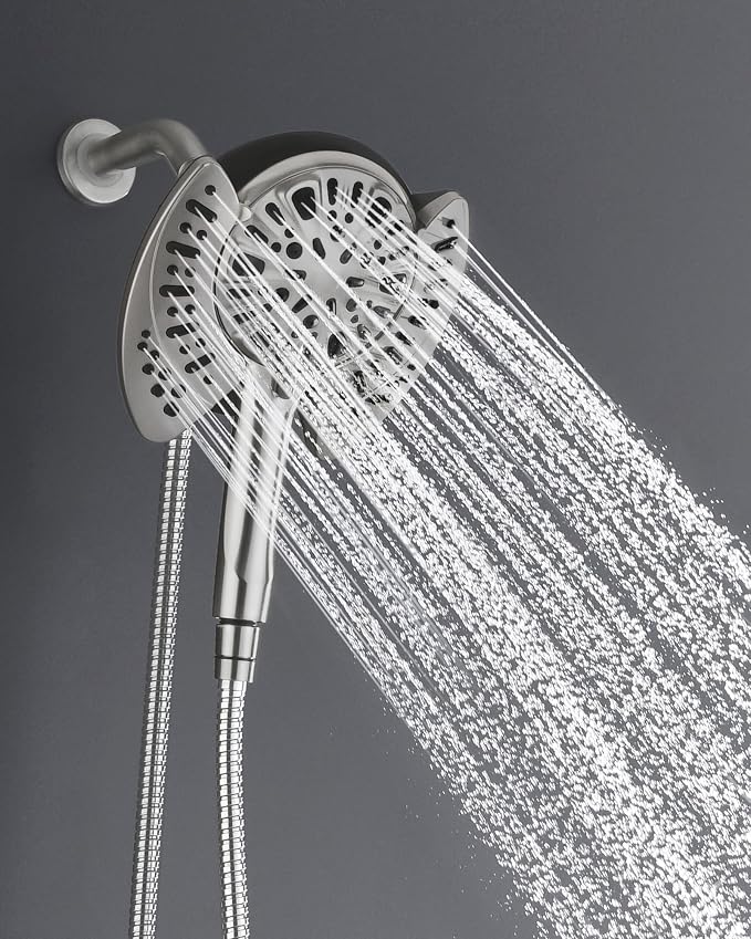 INAVAMZ Shower Head with Handheld High Pressure: Hand Held Shower Head & Rain Shower Head 2-IN-1 Shower Head with 59" Rotatable Stainless Steel Hose, Shower Trim Systems, Nickel 1.8 GPM 23233