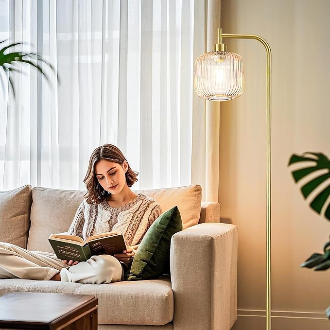 MAYNA Glass Floor lamp Living Room, Modern Vertical lamp, Remote Control Switch with Glass lampshade, 67-inch high lamp Suitable for Bedroom and Study (2700K LED Bulb Included)