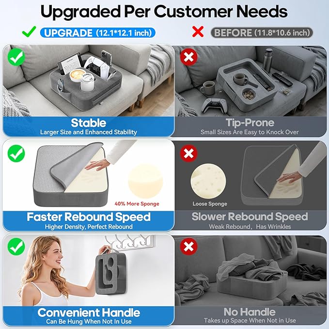Couch Cup Holder Pillow, Sofa and Bed Caddy for iPad, Kindle, Switch, Game Controller, Remotes, Phones, Small-Sized Cup & Drink Holder for Couch, Bed, Desk, Car, Beach, Bathroom Cup Holder, Deep Gray