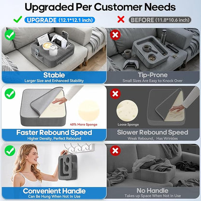 Couch Cup Holder Pillow, Sofa and Bed Caddy for iPad, Kindle, Switch, Game Controller, Remotes, Phones, Small-Sized Cup & Drink Holder for Couch, Bed, Desk, Car, Beach, Bathroom Cup Holder, Deep Gray