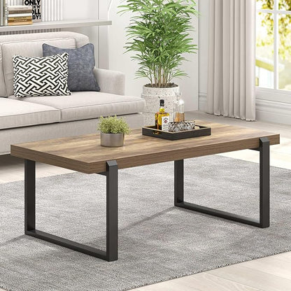 FOLUBAN Coffee Table, Modern Rustic Wood and Metal Center Table, Industrial Cocktail Tea Table for Living Room, Oak, 44 Inch